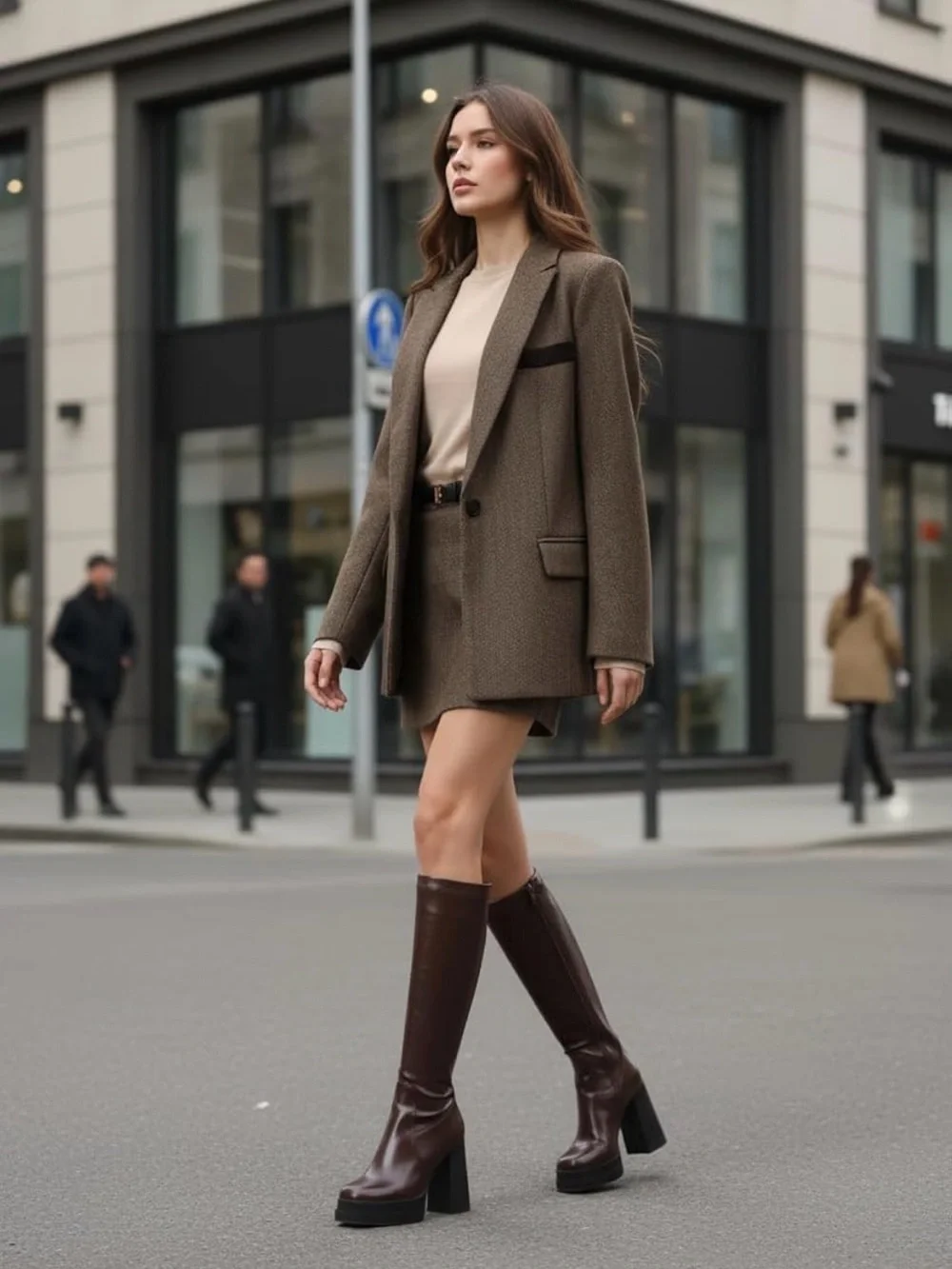 Women's Tall Platform Block Heel Over-the-Knee Boots - Dark Brown. NEVER WORN.